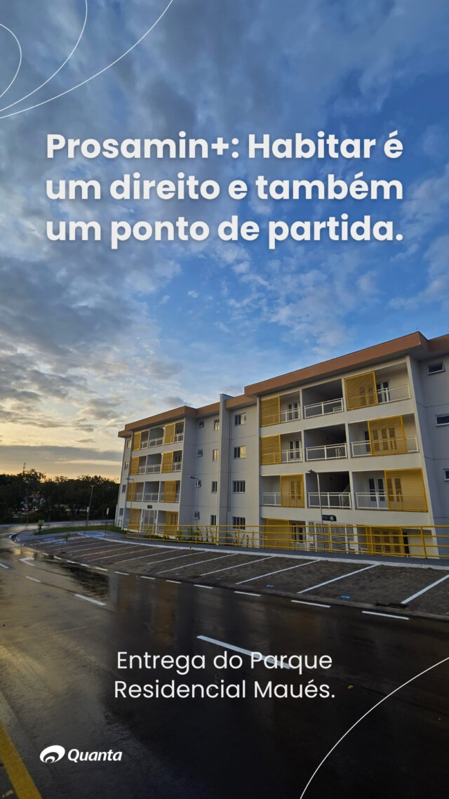 ✨ Toda moradia digna é um território de recomeço.

🏠🌿 Manaus acaba de receber o Parque Residencial Maués: 72 novas unidades habitacionais para mais de 360 pessoas, como parte do PROSAMIN+, iniciativa do Governo do Amazonas voltada à requalificação urbana e inclusão social.

Um aspecto central: no âmbito da Política de Gênero e Diversidade, os títulos das unidades foram registrados no nome das mulheres chefes de família. A medida fortalece o protagonismo feminino como eixo estruturante da política habitacional.

A Quanta acompanhou a entrega como responsável pela supervisão técnica das obras, ao lado do Consórcio AWÃ, assegurando o cumprimento dos projetos executivos com atenção à qualidade, acessibilidade e segurança. 

🧩 Acompanhe nossas ações e saiba como contribuímos para conectar conhecimento técnico, compromisso social e desenvolvimento territorial.

🎥 Imagens: Governo do Amazonas / UGPE.

#manausam #prosamin+ #habitação #desenvolvimentosustentável #amazonas