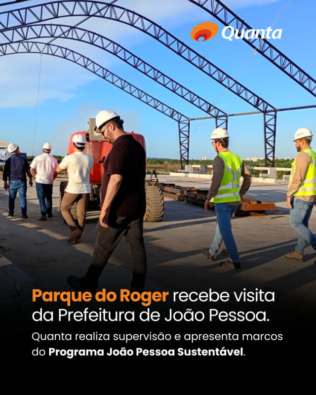No âmbito do Programa João Pessoa Sustentável, o Parque Socioambiental do Roger recebeu visita institucional da Prefeitura de João Pessoa.

Estiveram presentes o prefeito em exercício, Valdir Dowsley, o Coordenador Geral do Programa, Benjamin Maranhão, o Coordenador Executivo, Vitor Cavalcante, e Marcos Cesar, coordenador da Quanta no Programa, além das equipes técnicas envolvidas.

Durante a agenda, foram apresentados os avanços físicos da obra e o cronograma atualizado, reforçando o acompanhamento técnico permanente das frentes de execução.
Implantado em área anteriormente ocupada por lixão, o projeto integra recuperação ambiental, infraestrutura e implantação de equipamentos de lazer.

A supervisão técnica é conduzida pela Quanta – Unidade Paraíba, que segue atuando com fiscalização permanente, controle dos processos executivos e monitoramento das intervenções.

O Programa João Pessoa Sustentável é desenvolvido pela Prefeitura de João Pessoa, com supervisão técnica das obras pela Quanta em parceria consorciada.

Saiba mais sobre nossa atuação em supervisão e desenvolvimento territorial no site.

#JoãoPessoaSustentável #ParqueDoRoger #SupervisãoTécnica#Engenharia
#InfraestruturaUrbana #RequalificaçãoUrbana