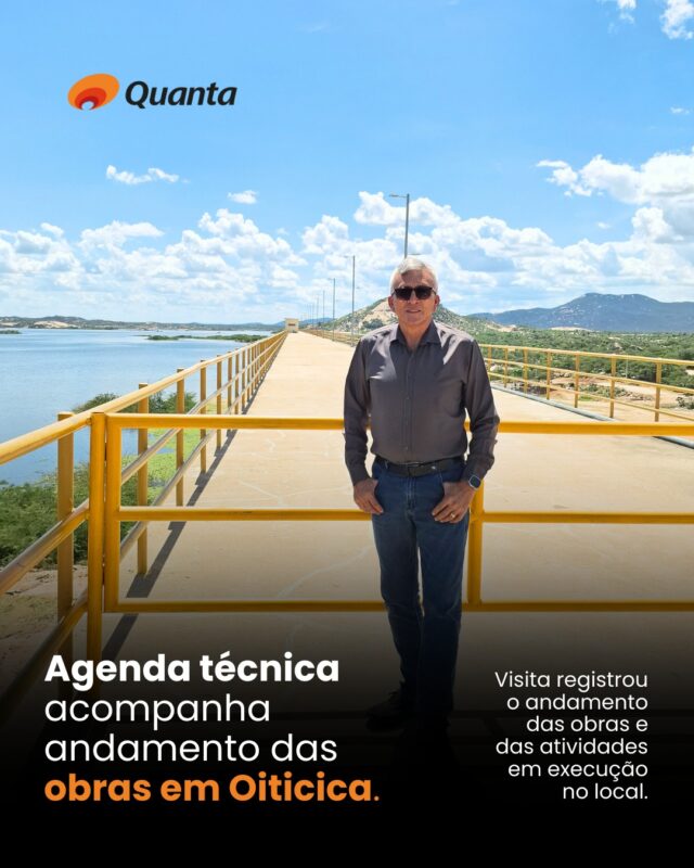 No dia 12 de março, Rui Santiago, diretor de Engenharia da Quanta, realizou agenda técnica no Complexo Hidrossocial Barragem Oiticica, no Seridó potiguar, com foco no acompanhamento das obras e das atividades em execução no local.

Durante a visita, foram percorridos pontos estratégicos do empreendimento, como o mirante, a estrada asfáltica e o entorno da antiga comunidade de Barra de Santana, permitindo observar diferentes frentes da obra.

A Barragem Oiticica é um empreendimento estratégico para a segurança hídrica do Rio Grande do Norte e para o fortalecimento da resiliência regional.

A agenda reforça a importância do acompanhamento técnico em campo para o monitoramento de obras estruturantes e para a compreensão de seus impactos sobre o território.

🔗 Leia a matéria completa no site da Quanta.
#Quanta #Engenharia #BarragemOiticica #RecursosHídricos #Infraestrutura #RioGrandedoNorte #Seridó #desenvolvimentoterritorial #RN #Jucurutu