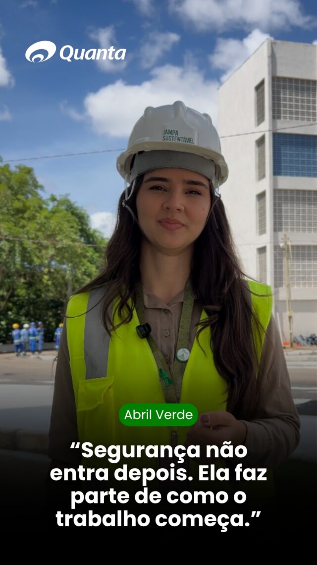 🌿 Abril Verde começa com um lembrete importante:

“Segurança não entra depois. Ela faz parte de como o trabalho começa.”

Wiliane Vieira, técnica em Segurança do Trabalho e integrante da equipe de supervisão do Programa João Pessoa Sustentável, abre a nossa série reforçando a importância da prevenção no dia a dia.

Abril Verde é a campanha que chama a atenção para a prevenção de acidentes e doenças relacionadas ao trabalho, um cuidado que começa antes de qualquer entrega e acompanha todas as etapas.

Na Quanta, esse compromisso está presente na forma como planejamos, gerenciamos e cuidamos de cada atividade, em campo ou no escritório.

💚 Ao longo do mês, vamos compartilhar novos vídeos com a nossa equipe.

💬 E você, o que faz no seu dia a dia para se cuidar e se proteger?

#AbrilVerde #Segurança #Engenharia #JoaoPessoa #SegurançaNoTrabalho