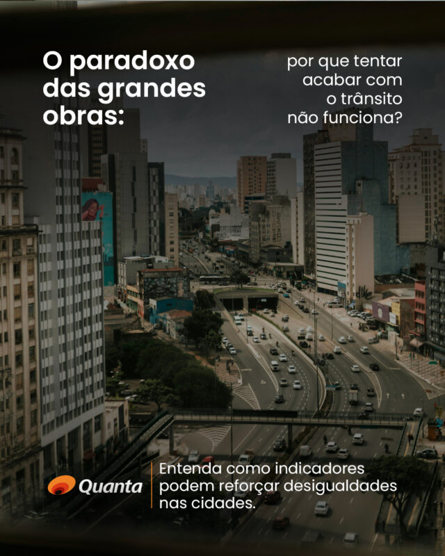 Alargar vias e criar novas faixas costuma trazer uma sensação de melhora no trânsito. O problema é que esse alívio, muitas vezes, dura pouco. Com o tempo, mais carros passam a ocupar o espaço aberto, os congestionamentos voltam e a cidade entra em um ciclo de obras que não enfrenta a raiz do problema. Nesta análise, a equipe de Mobilidade da Quanta discute como esse modelo afeta quem depende do transporte coletivo, caminha ou pedala, e por que olhar para acessibilidade e equidade pode levar a decisões mais justas. A matéria completa está no nosso site. Link na bio. #mobilidadeeequidade #mobilidadeurbana #indicadores #transito #sp