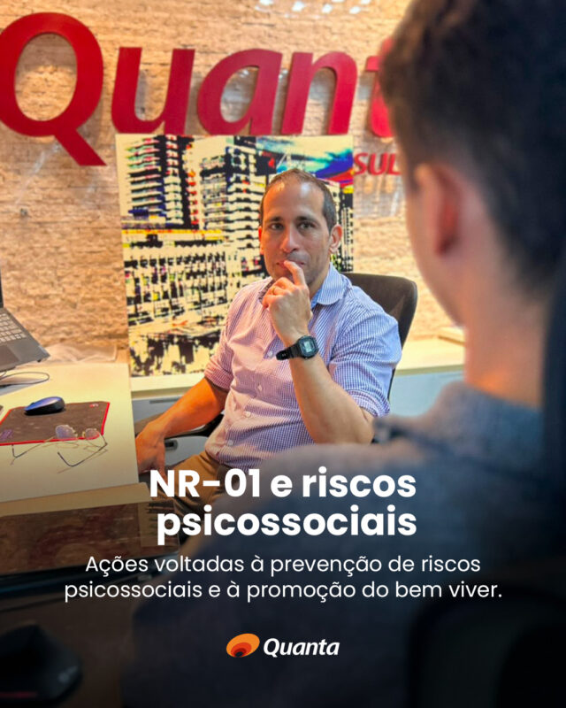 Cuidar das pessoas também significa compreender como o trabalho é vivenciado no dia a dia. Com esse compromisso, a Quanta realizou uma escuta interna voltada à identificação de fatores de risco psicossociais, reunindo percepções que contribuem para o aprimoramento contínuo das práticas de Saúde e Segurança do Trabalho. A iniciativa fortalece uma cultura organizacional baseada na prevenção, no respeito às individualidades e na construção coletiva de um ambiente profissional mais saudável, acolhedor e seguro. 👉 Deslize o carrossel e conheça essa ação. #SaúdeMental #SaúdeESegurançaDoTrabalho #NR01 #ISO45001 #QuantaConsultoria