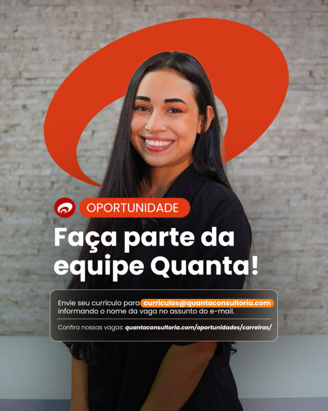 A Quanta está com oportunidades abertas para profissionais de São Luís. Buscamos profissionais que queiram fazer parte de projetos relevantes, trabalhar em conjunto com diferentes áreas e transformar conhecimento técnico em soluções que geram impacto. Se você está buscando novos desafios e quer construir sua trajetória com a gente, confira as oportunidades disponíveis e candidate-se pelo nosso site ou envie um e-mail com o nome da vaga no assunto. #Vagas #VagasEngenharia #Oportunidades #Carreiras #QuantaConsultoria