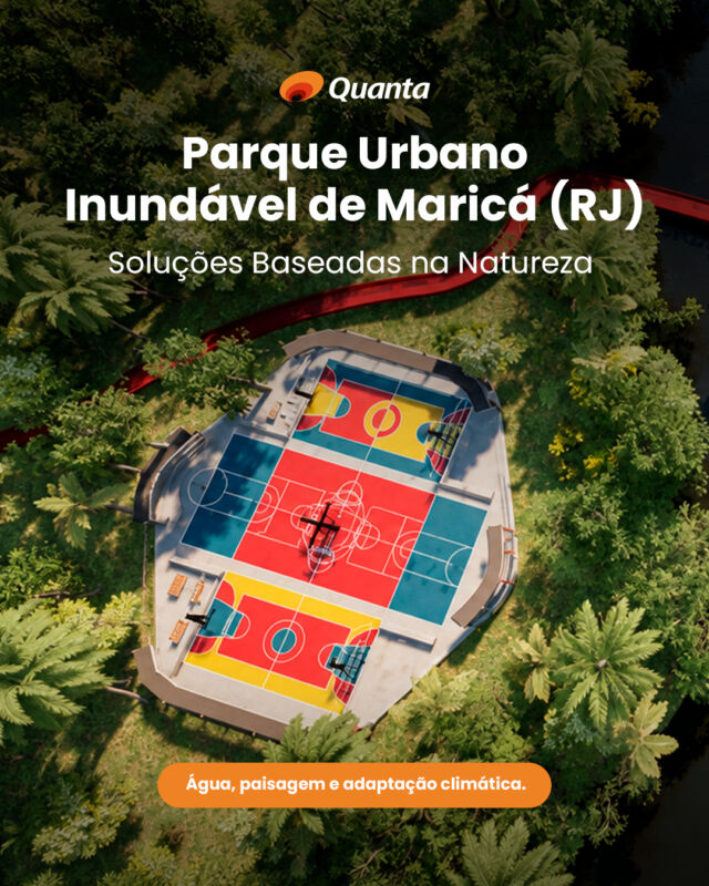 Em Maricá, a relação com a água faz parte da própria configuração do território. Planícies costeiras, áreas suscetíveis a alagamentos e a influência do sistema lagunar exigem soluções capazes de responder às chuvas intensas sem separar infraestrutura e paisagem. O Parque Inundável de Maricá, desenvolvido pela Quanta, parte dessa condição. O projeto foi concebido para atuar na retenção e no armazenamento controlado das águas pluviais, contribuindo para reduzir picos de vazão em períodos de chuva. Ao redor dessa função hídrica, o desenho incorpora vegetação nativa, áreas permeáveis, percursos acessíveis, espaços de lazer, esporte e contemplação. A proposta transforma uma infraestrutura voltada ao manejo das águas em um espaço que também participa da vida cotidiana da cidade. Na matéria do site, mostramos como território, drenagem, paisagem e uso público se conectam no projeto. Leia a matéria completa no site da Quanta. #QuantaConsultoria #Maricá #SBN #ParqueInundávelDeMaricá #Infraestrutura