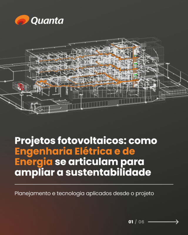 Um projeto fotovoltaico começa com planejamento e escolhas técnicas bem definidas. É preciso analisar o espaço disponível, entender a demanda do empreendimento, dimensionar os equipamentos e considerar como o sistema vai se integrar às demais disciplinas. Tecnologias como PVsyst, HelioScope e BIM apoiam esse processo, trazendo mais precisão para as análises e mais clareza para as decisões de projeto. Na Quanta, engenharia, tecnologia e sustentabilidade fazem parte de uma abordagem integrada para desenvolver soluções eficientes e alinhadas às características de cada empreendimento. Confira o conteúdo completo no site da Quanta. #QuantaConsultoria #BIM #ProjetosFotovoltaicos #EngenhariaEletrica #Sustentabilidade